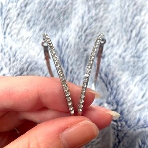 Rhinestone faux silver hoop earrings